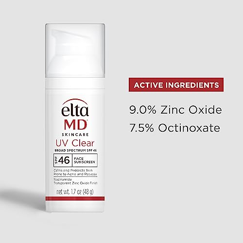 EltaMD UV Clear Face Sunscreen SPF 46, Oil Free Sunscreen for Face with Zinc Oxide, Dermatologist Recommended Lotion,1.7 oz Pump