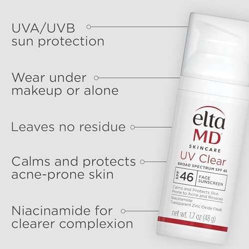 EltaMD UV Clear Face Sunscreen SPF 46, Oil Free Sunscreen for Face with Zinc Oxide, Dermatologist Recommended Lotion,1.7 oz Pump