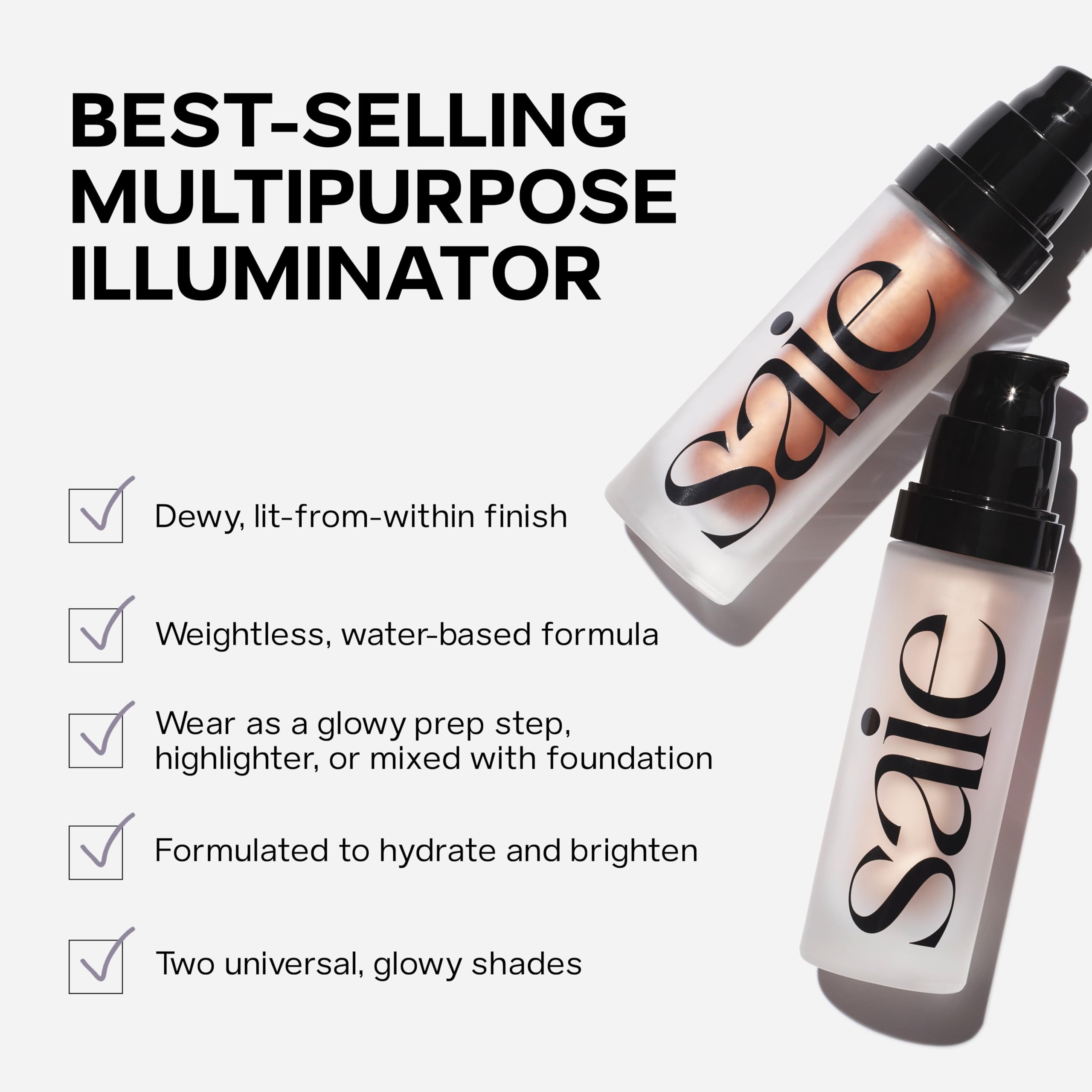 Saie Glowy Super Gel Lightweight Illuminator - Luminizer and Makeup Primer for Glowing Skin - Enriched with Vitamin C + Hydrating Squalane Oil - Starglow (1 oz)